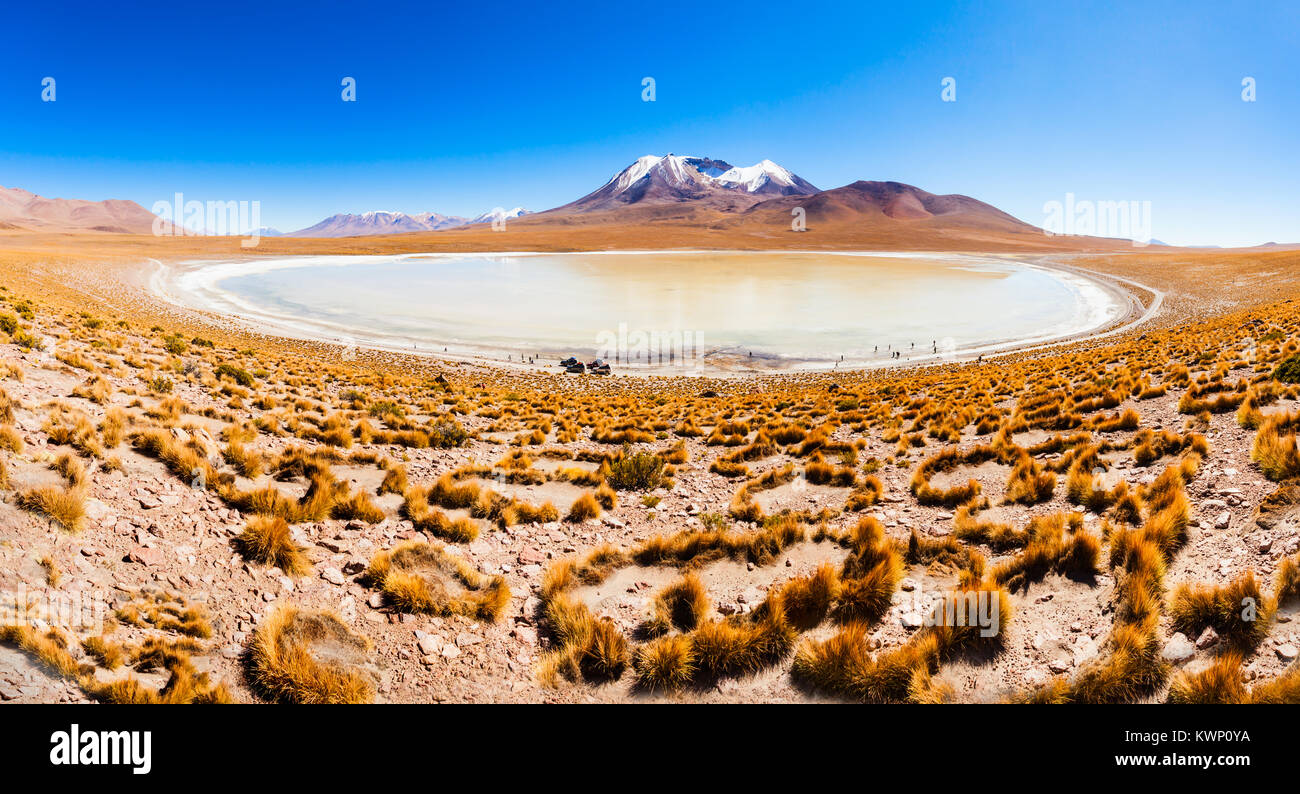 Panoramablick von der Laguna Canapa, es ist ein Salzsee in den Altiplano von Bolivien Stockfoto