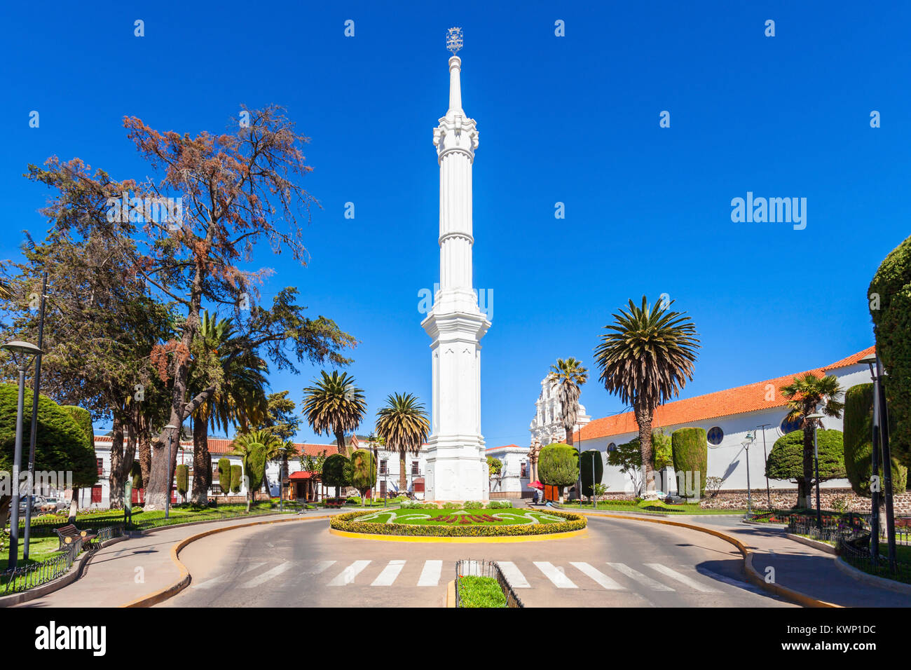 Obelisk von Freedom Tower Denkmal in Sucre, Bolivien Stockfoto