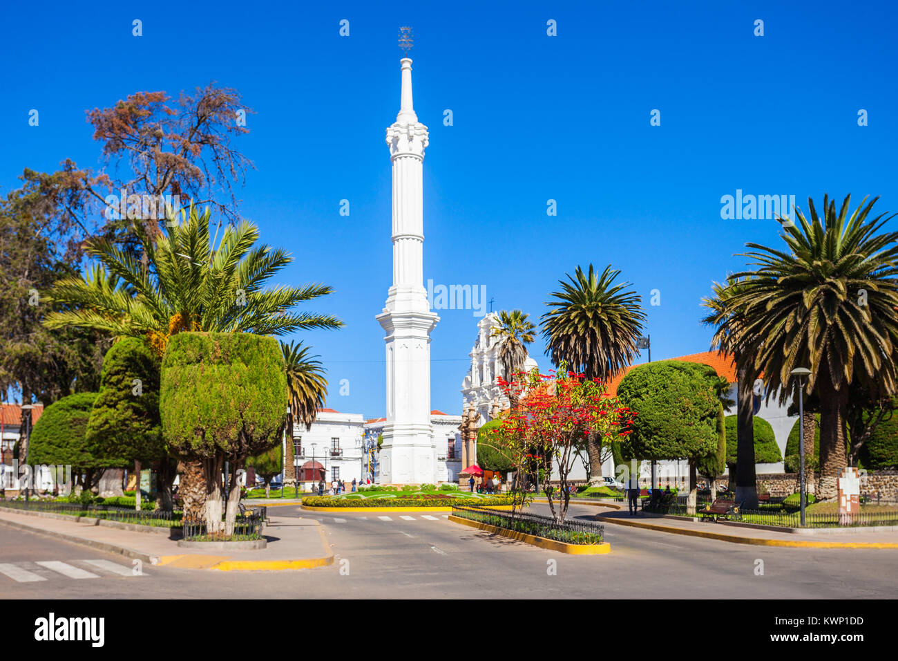 Obelisk von Freedom Tower Denkmal in Sucre, Bolivien Stockfoto