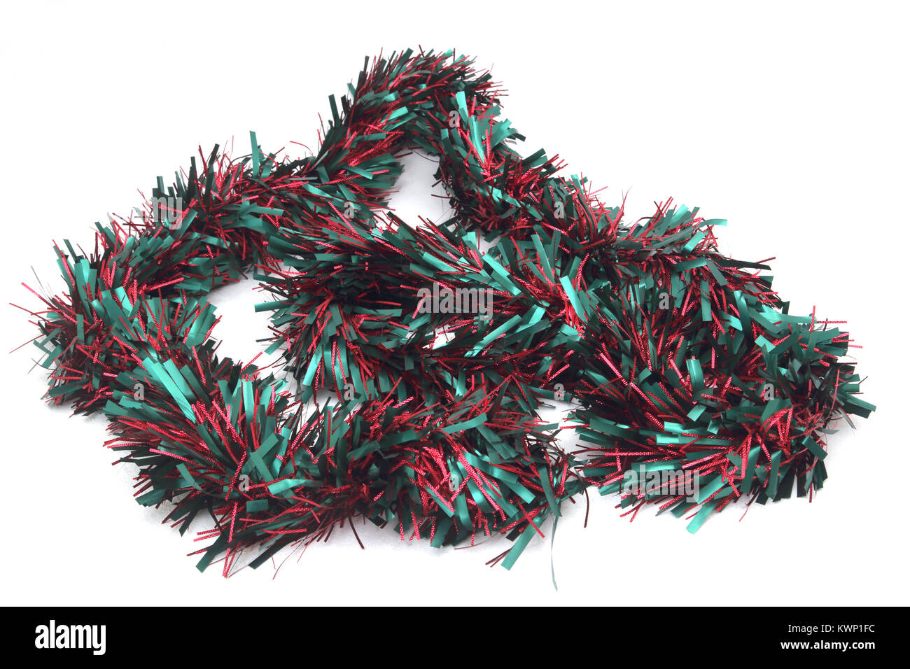 Weihnachtsdekoration Rote und Grüne Lametta Stockfoto