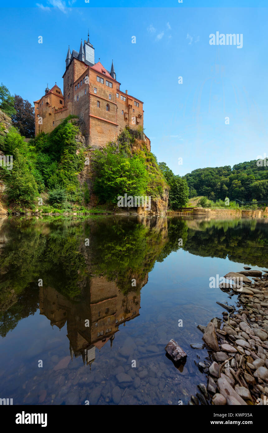 Kriebstein Burg mit Spiegelung, Sachsen, Deutschland Stockfoto