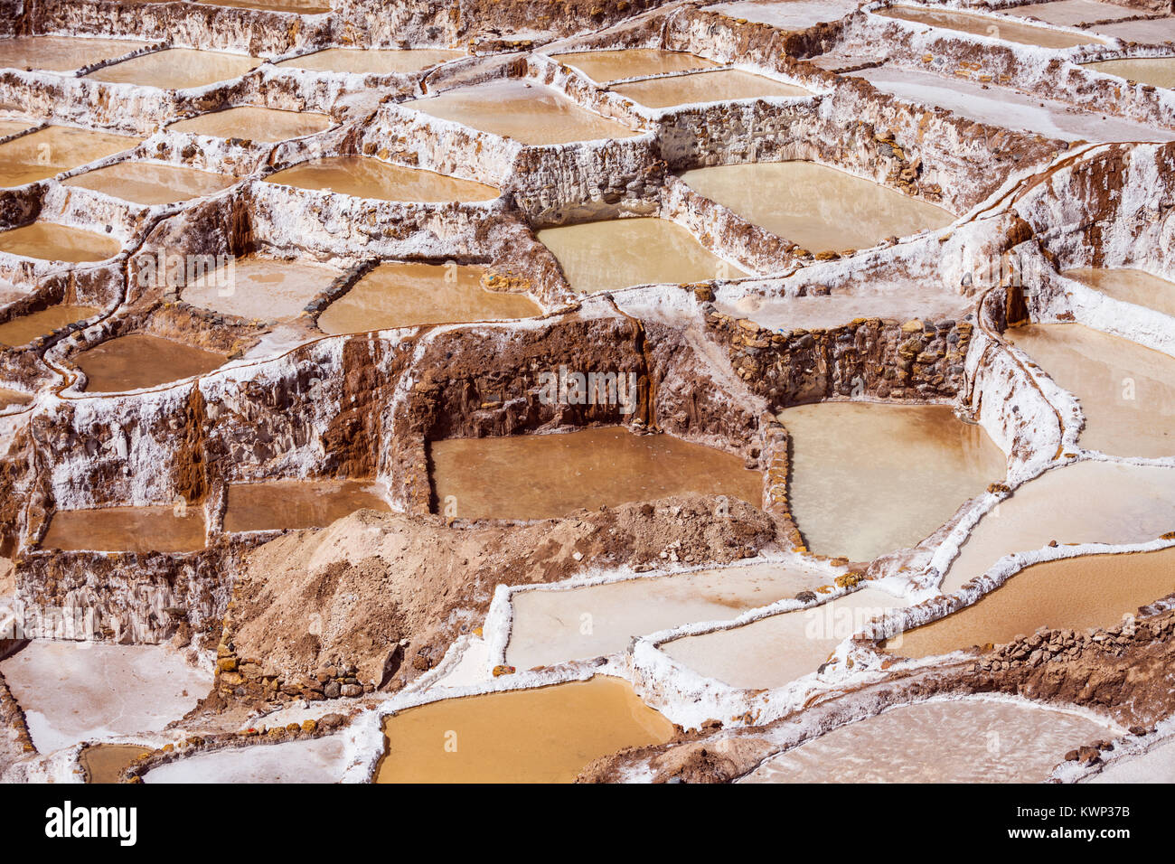 Salinas de Maras Salzbergwerk in der Nähe von Cusco, Peru Stockfoto