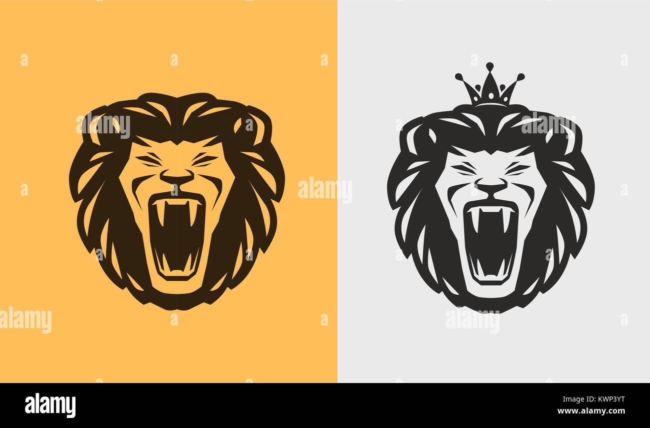 Lion roaring Logo oder Label. Tier- und Pflanzenwelt. Vector Illustration Stock Vektor