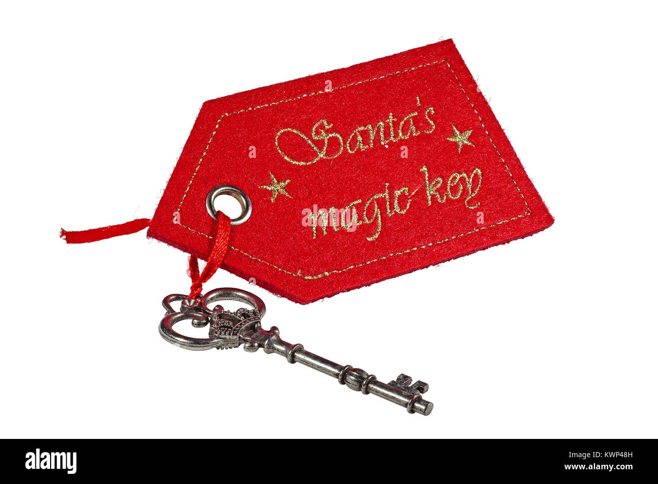 Santas magische Schlüssel isoliert auf weißem Hintergrund Stockfoto