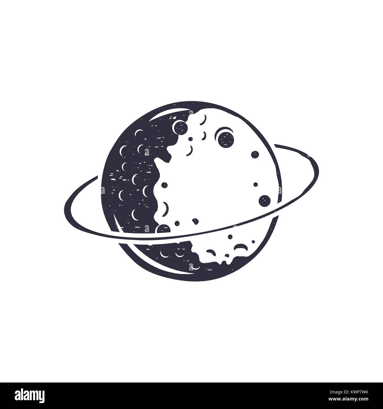 Jahrgang Hand gezeichnet Mond Symbol. Silhouette monochrome durch das Symbol "Mond". Lieferbar Abbildung auf weißem Hintergrund. Retro Design Piktogramm Stockfoto