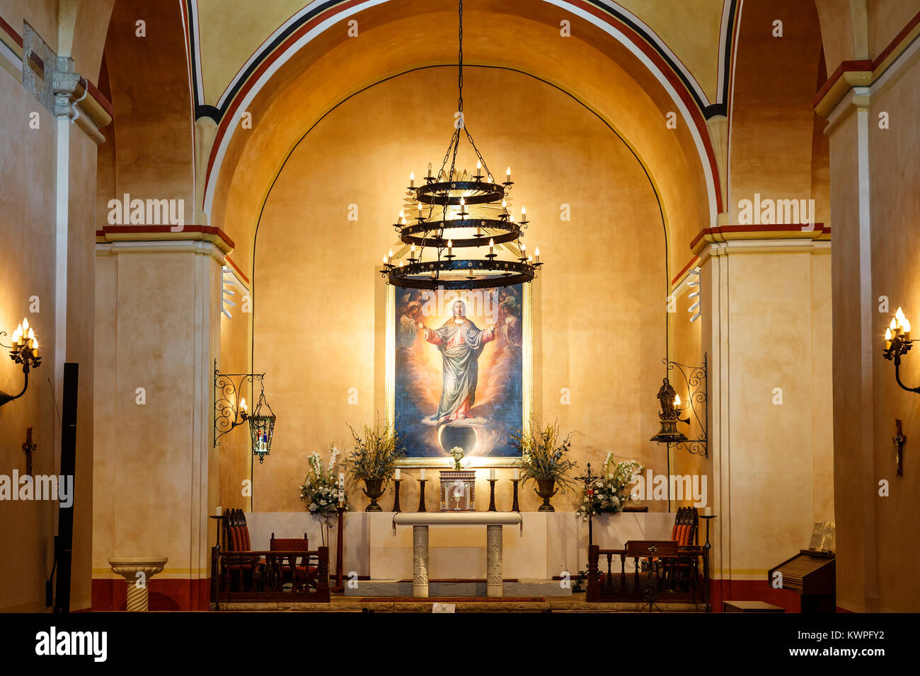 Altar, Mission Nuestra Señora de La Purisima Concepcion de Acuna (1731), San Antonio Missions National Historical Park, San Antonio, Texas, USA Stockfoto