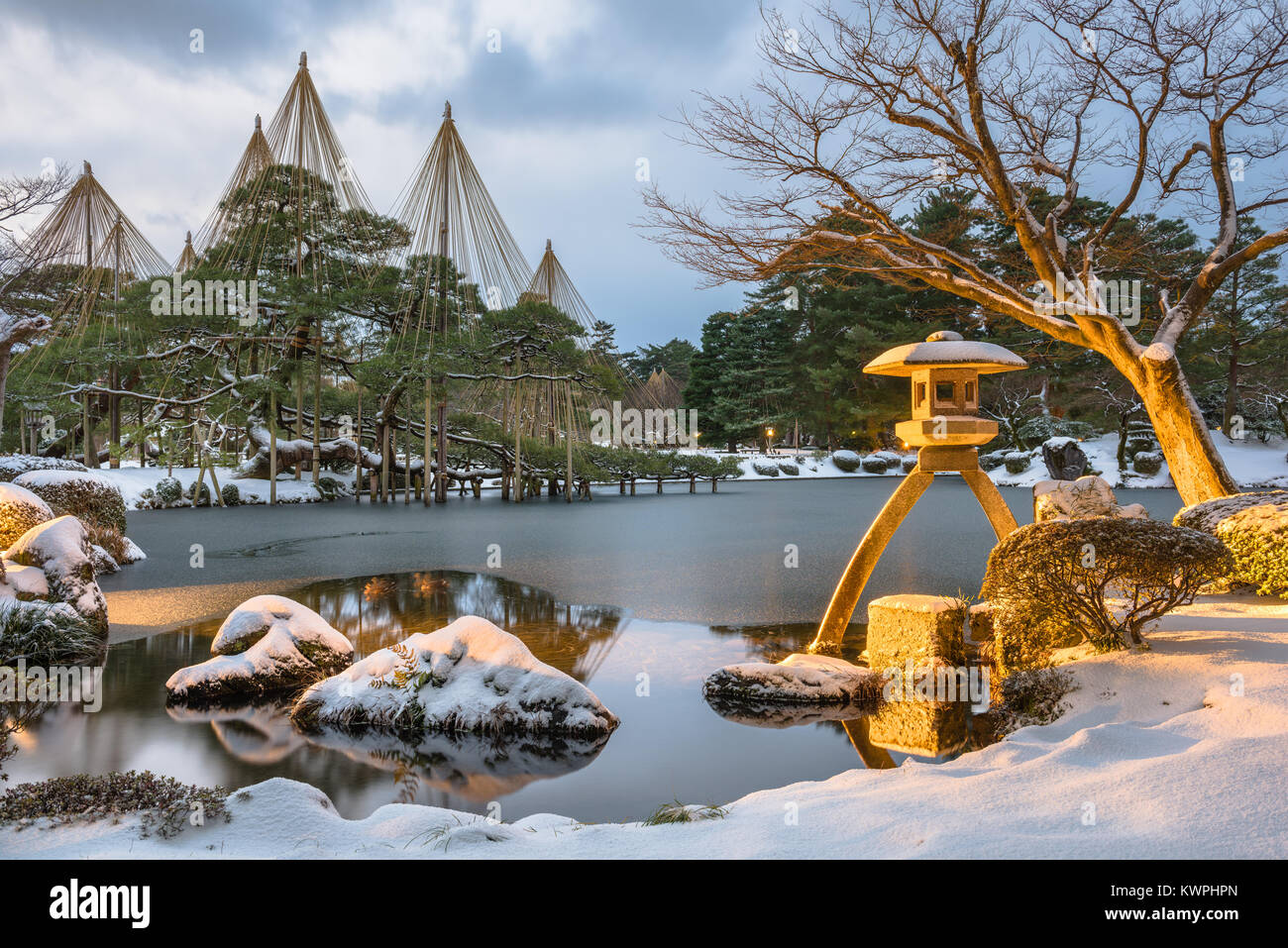 Kanazawa, Ishikawa, Japan Winter Gardens. Stockfoto