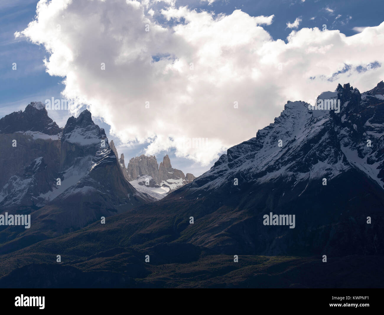 Blick auf majestätische Torres del Paine Nationalpark, Chile. Stockfoto