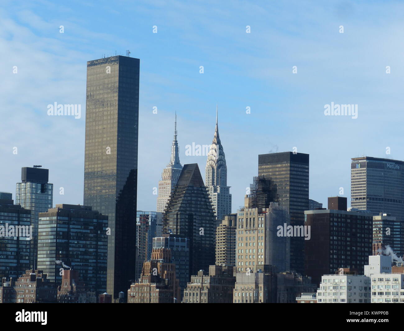 New York City, das Chrysler Building und das Empire State Building mit Trump World Tower und Pan Am Building aus gesehen Ed Koch Queensborough Bridge Stockfoto