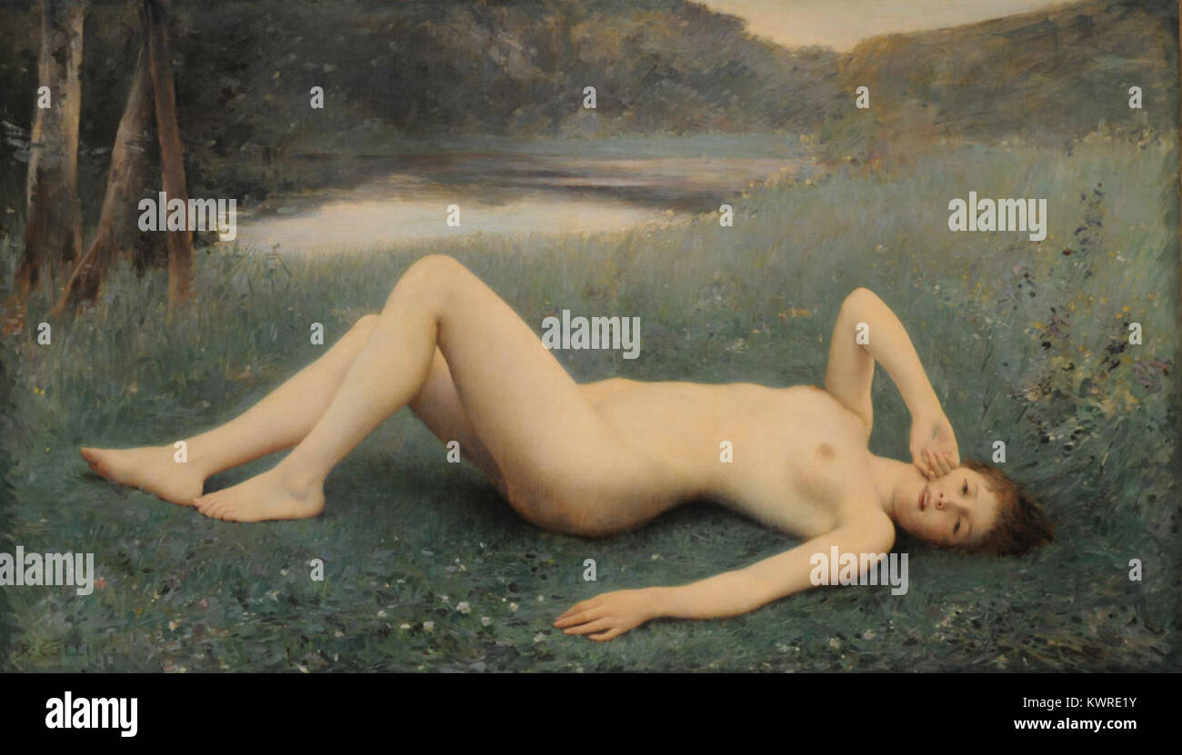 Das Gemälde „Floréal“ des französischen Künstlers Raphaël Collin (1850–1916) stammt aus dem Jahr 1886 und zeigt ein etwa 1,10 m x 1,85 m großes Öl auf Leinwand, das eine allegorische oder saisonale Szene darstellt, die in seinem akademischen Stil ausgeführt wurde. :ContentReference[oaicite:0]{index=0} Stockfoto