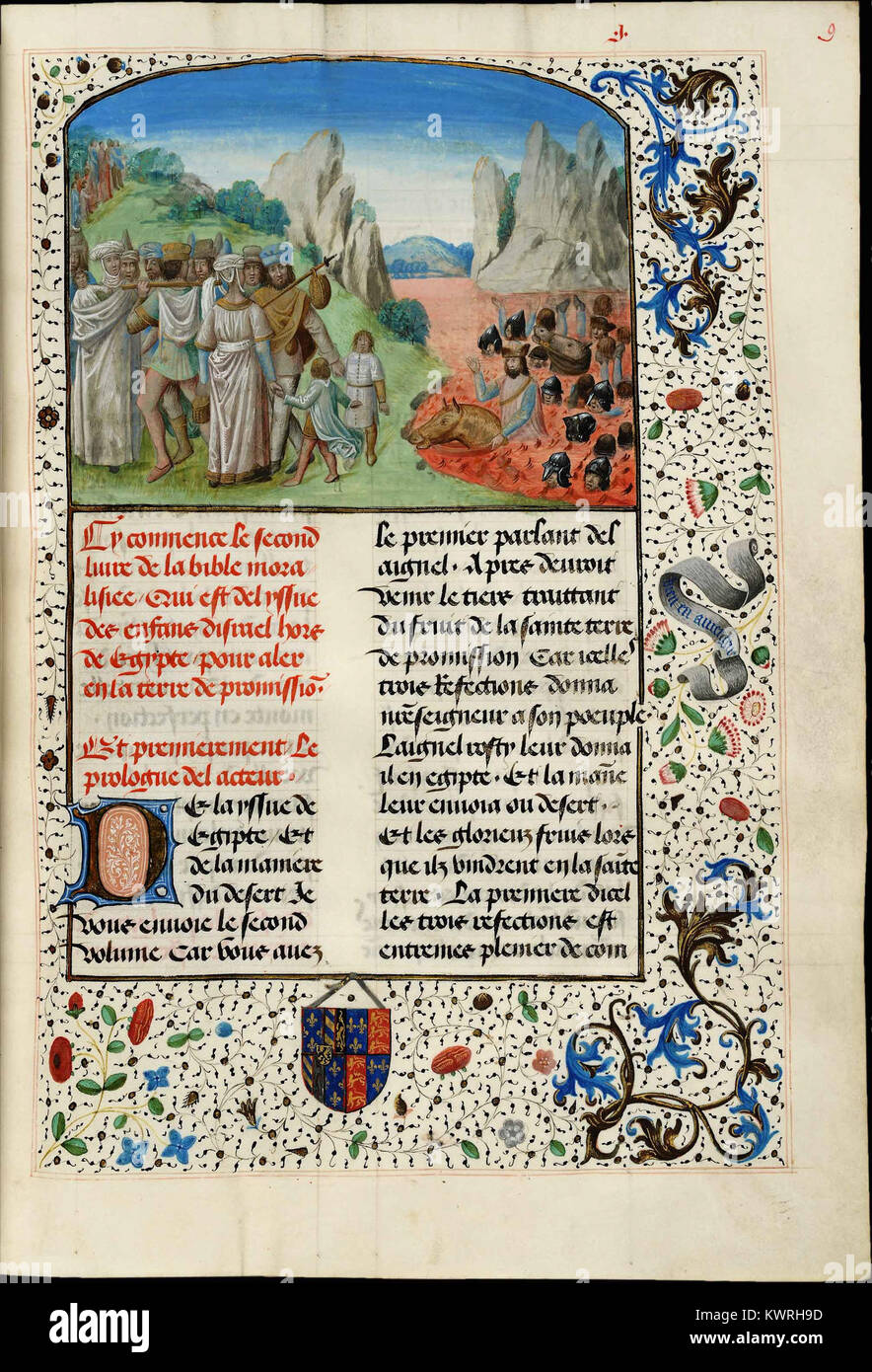 Recueil de Texte de Dévotion et de Moral - KBR-ms9030-37-f9 (Passage De La Mer Rouge) Stockfoto