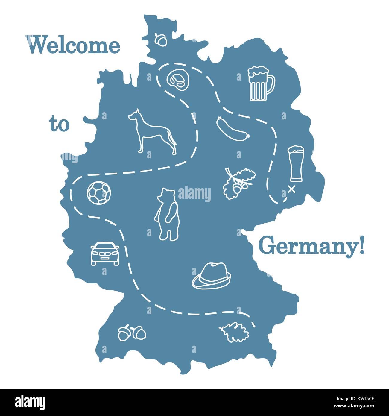 Vector Illustration mit verschiedenen Symbolen in Deutschland. Reisen und Freizeit. Design für Banner, Poster oder Drucken. Stock Vektor