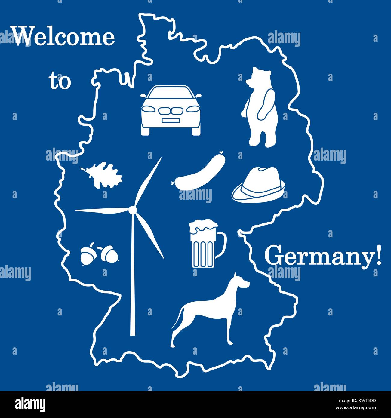 Vector Illustration mit verschiedenen Symbolen in Deutschland. Reisen und Freizeit. Design für Banner, Poster oder Drucken. Stock Vektor