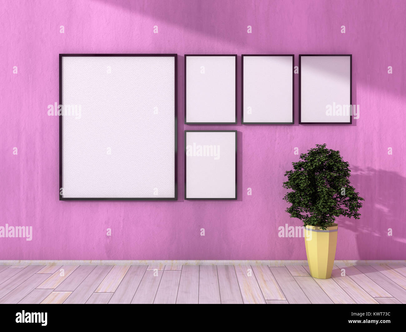 Poster an der Wand hängen im Innenraum, Mock up. 3D-Rendering