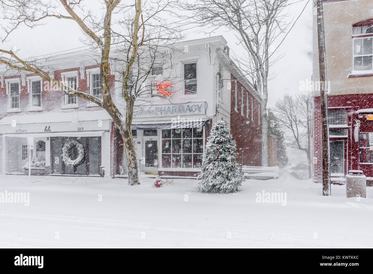 Snowy Day in Sag Harbor, NY Stockfoto