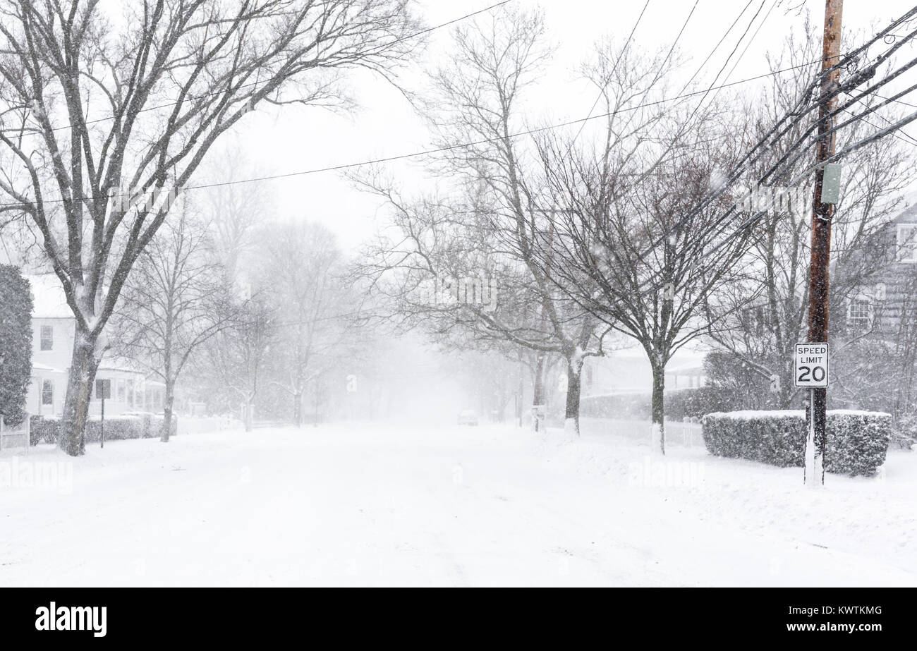 Kalten Wintertag und schneite in Sag Harbor, NY Stockfoto