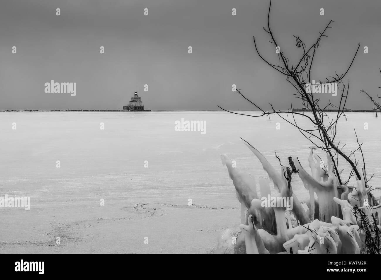 Die gefrorenen Hafen von Manitowoc, Wisconsin. Stockfoto