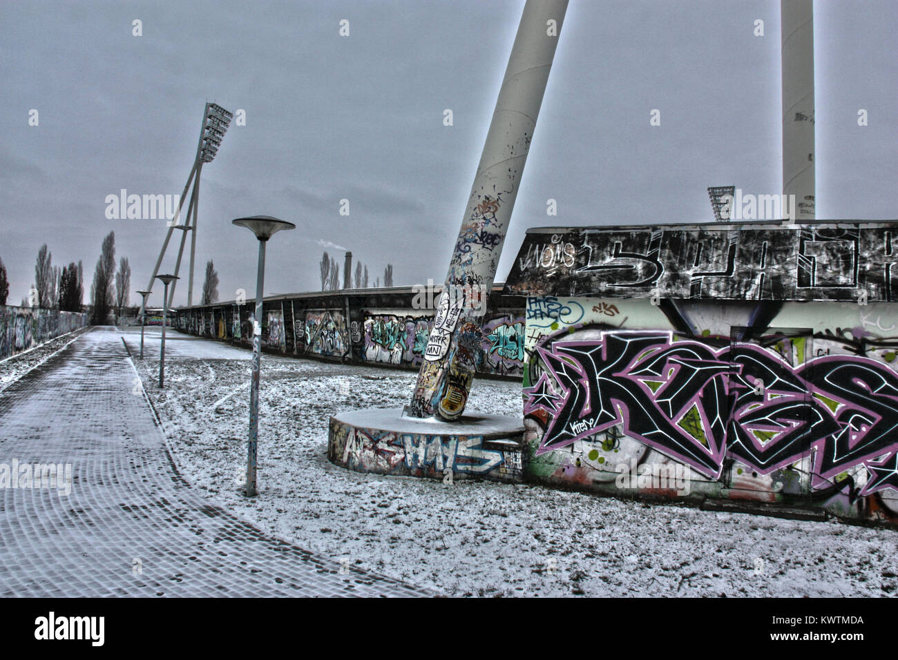 Ein Winter Szene in Berlin Mauerpark, hinter dem Stadion Stockfoto