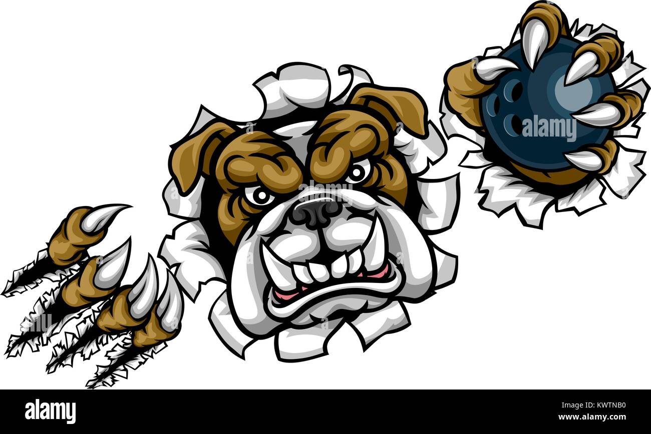 Bulldogge Bowling Sport Maskottchen Stock Vektor