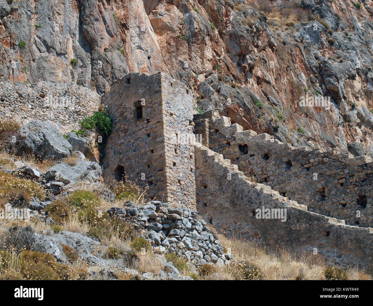 Die mittelalterliche "castletown' von Monemvasia in Lakonien, Peloponnes, Griechenland Stockfoto