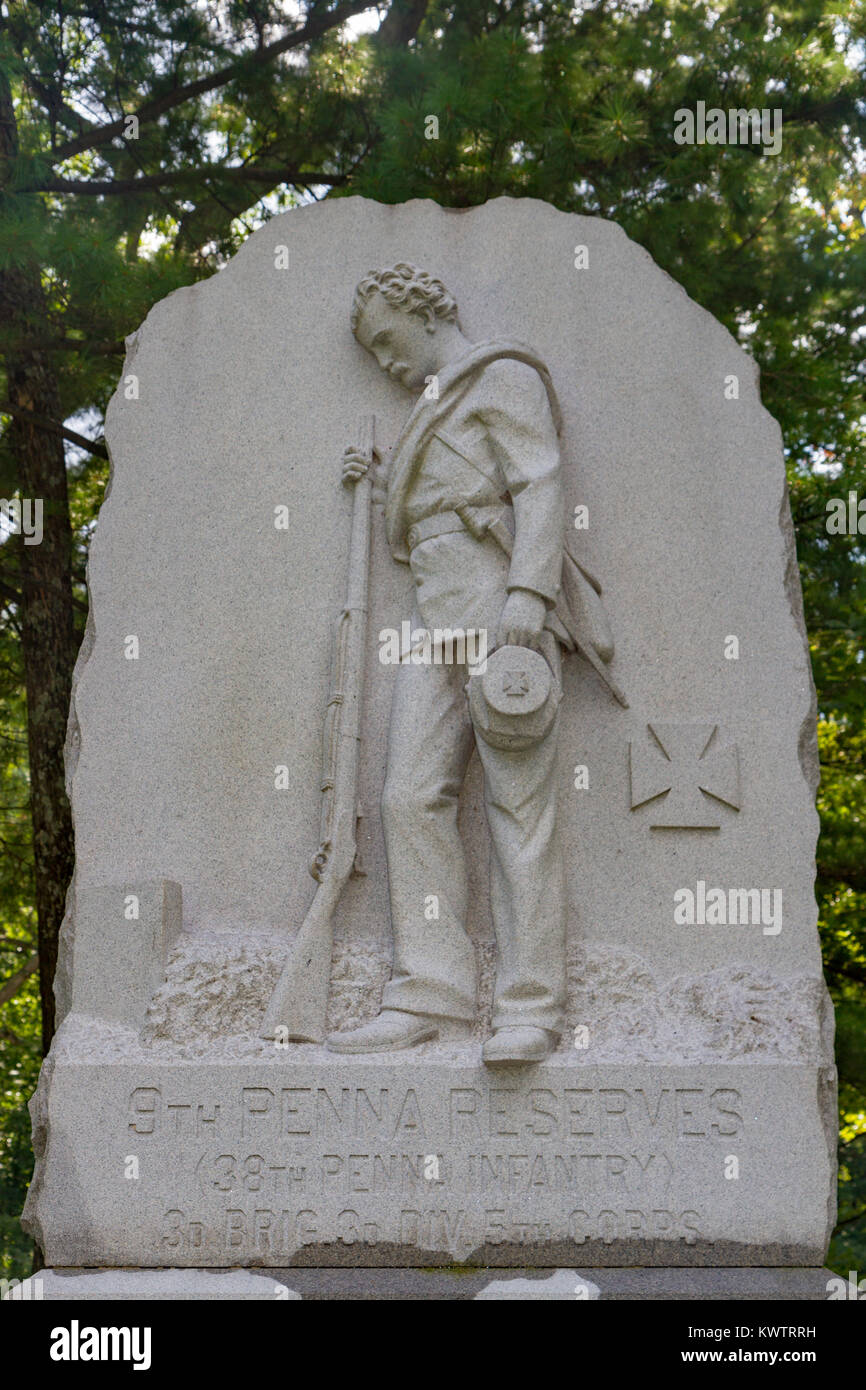 Die 9 Pennsylvania behält sich Denkmal, Gettysburg National Military Park, Pennsylvannia, United States. Stockfoto