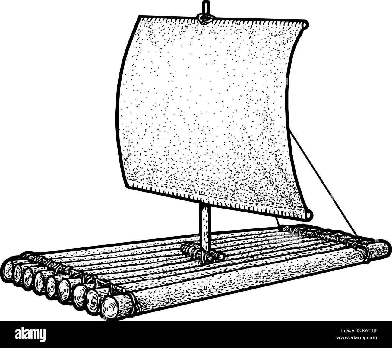 Raft Abbildung, Zeichnung, Gravur, Tinte, Strichzeichnungen, Vektor Stock Vektor