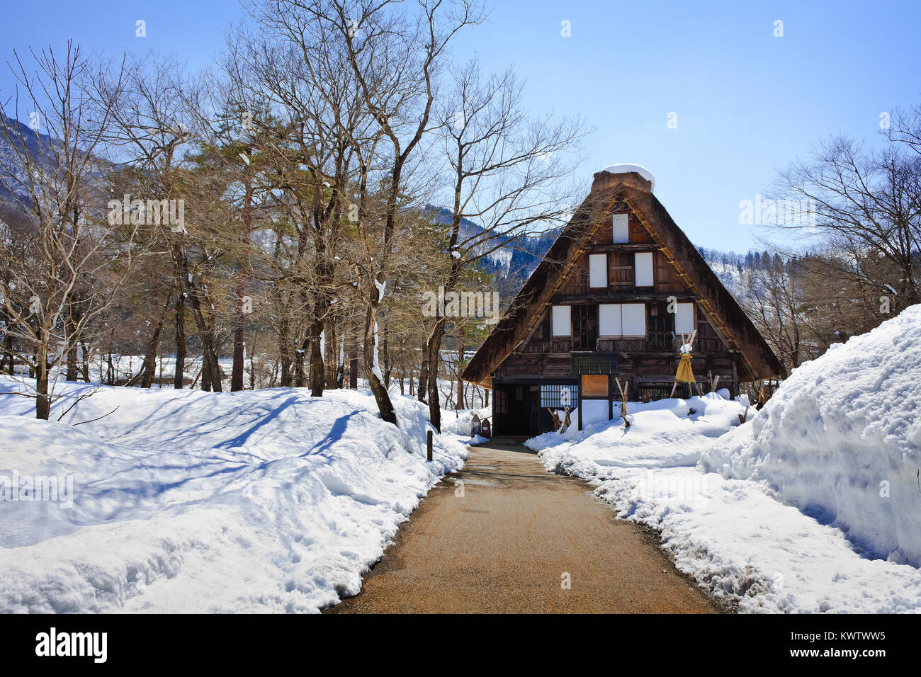 Gassho - Gassho-zukuri Ferienhaus am Ogimachi Dorf in Shirakawago, von der UNESCO zum Weltkulturerbe Stockfoto