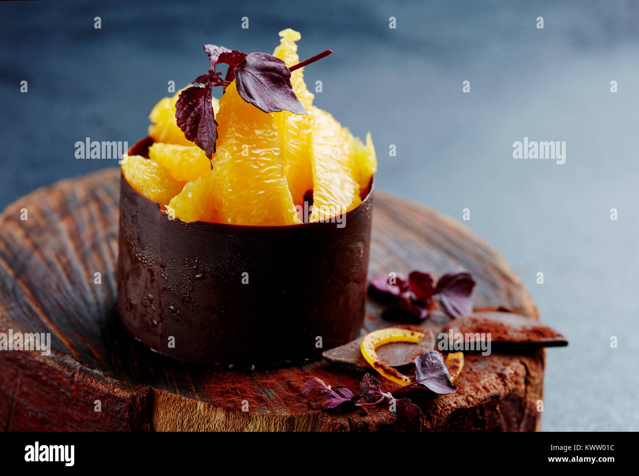 Orange und Schokolade Dessert Stockfoto