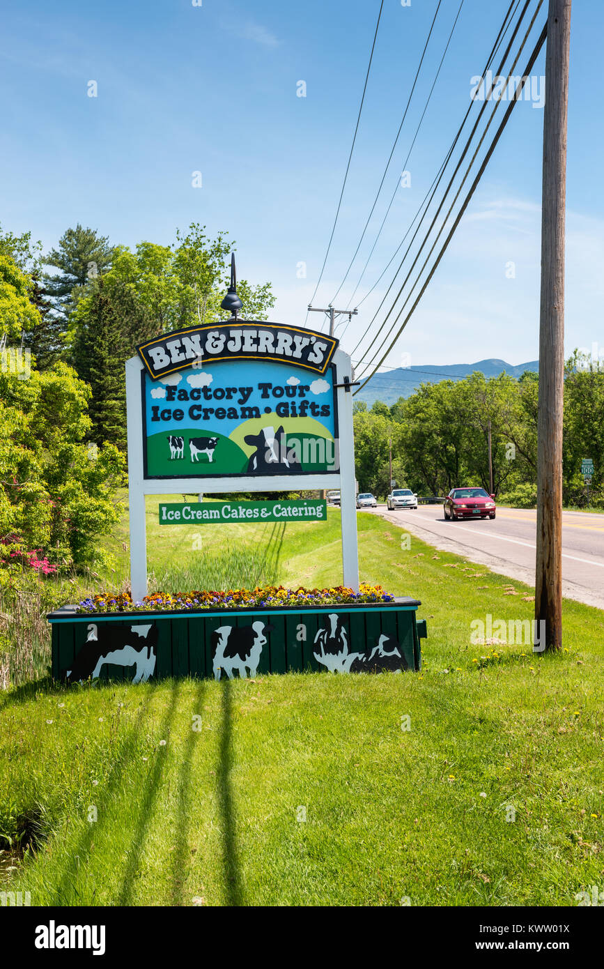 Ben und Jerry's Ice Cream manufacturing Sitz in Waterbury, Vermont, USA. Fertigt Ben&Jerry's Eis und Frozen Joghurt. Stockfoto