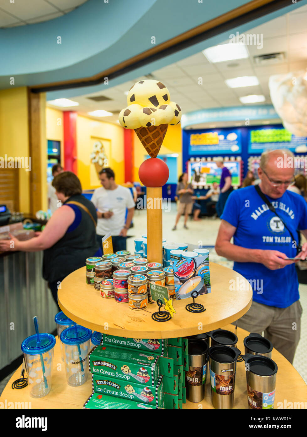 Geschenk Shop bei Ben und Jerry's Ice Cream manufacturing Sitz in Waterbury, Vermont, USA. Fertigt Ben&Jerry's Eis und Frozen Joghurt. Stockfoto