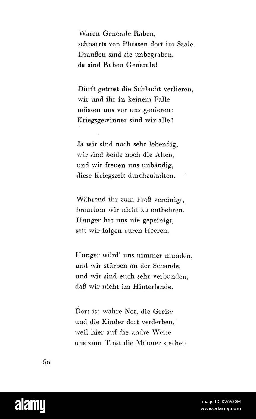 Eine Seite aus Karl Kraus’ „Ausgewählte Gedichte“, die ausgewählte Gedichte enthält, die seinen literarischen Stil und seinen sozialen Kommentar aus Österreich des frühen 20. Jahrhunderts veranschaulichen. Stockfoto