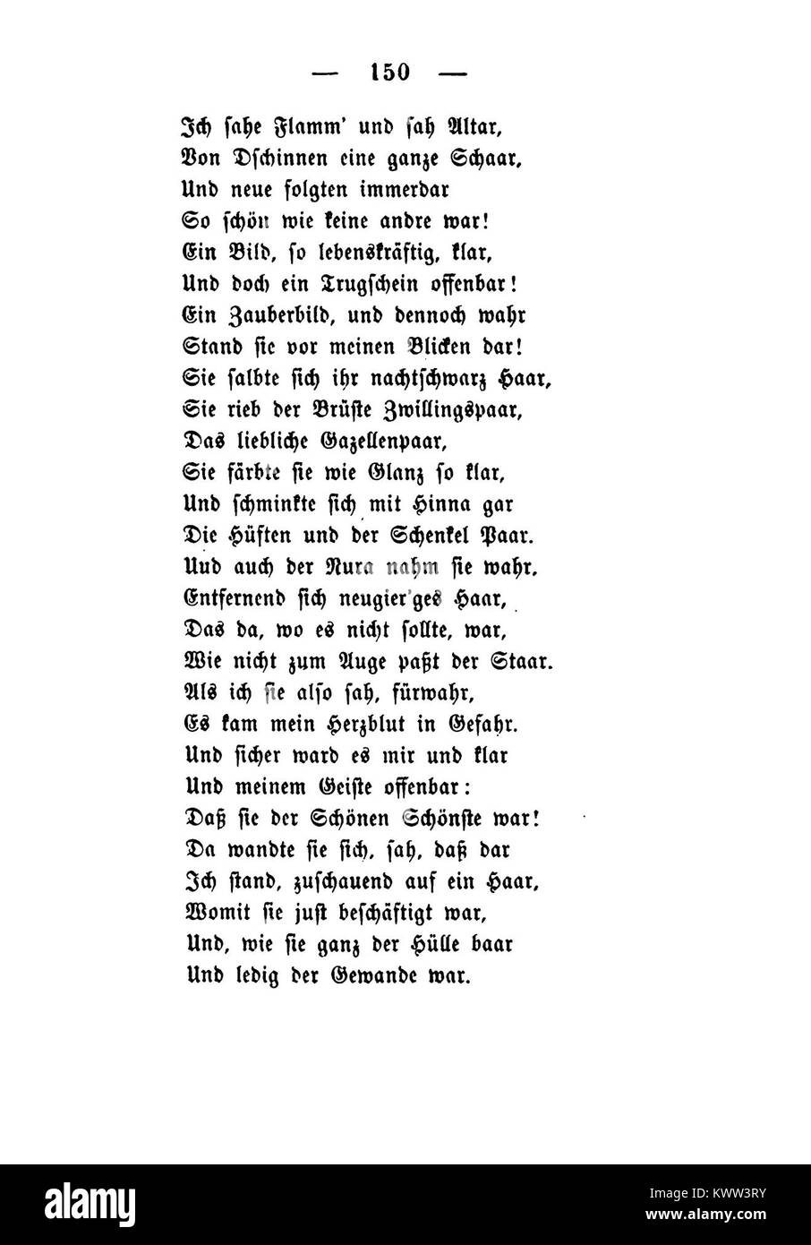 Eine Seite aus der Wüstenharfe mit gedrucktem deutschem Text, der den literarischen und poetischen Stil deutschsprachiger Werke des 19. Jahrhunderts widerspiegelt. Stockfoto