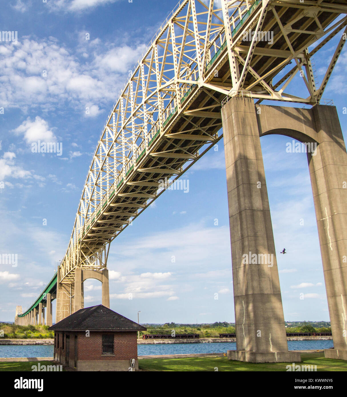 Internationale Brücke. Die internationale Brücke zwischen Sault Ste Marie, Michigan, USA und Sault Ste Marie, Ontario, Stockfoto