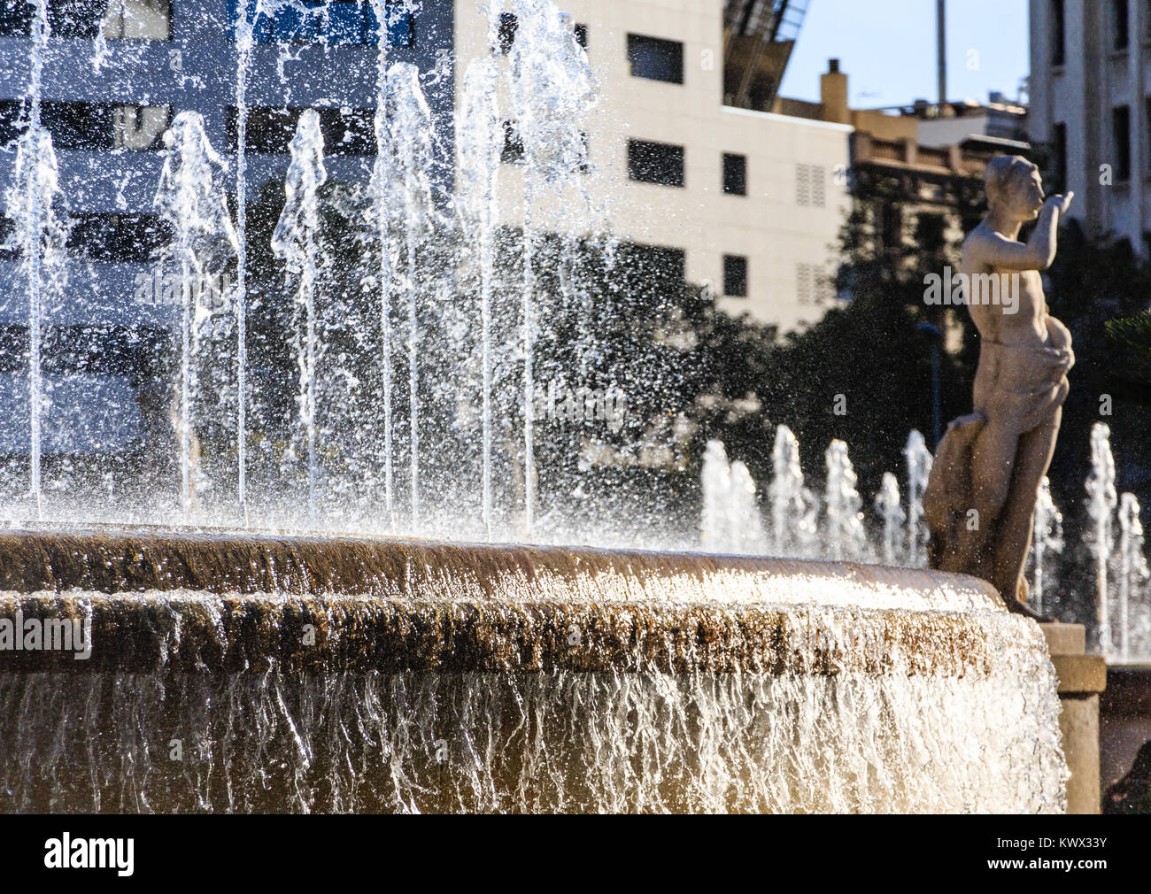 Famouns Brunnen in Barcelonas Plaça Catalunya Stockfoto