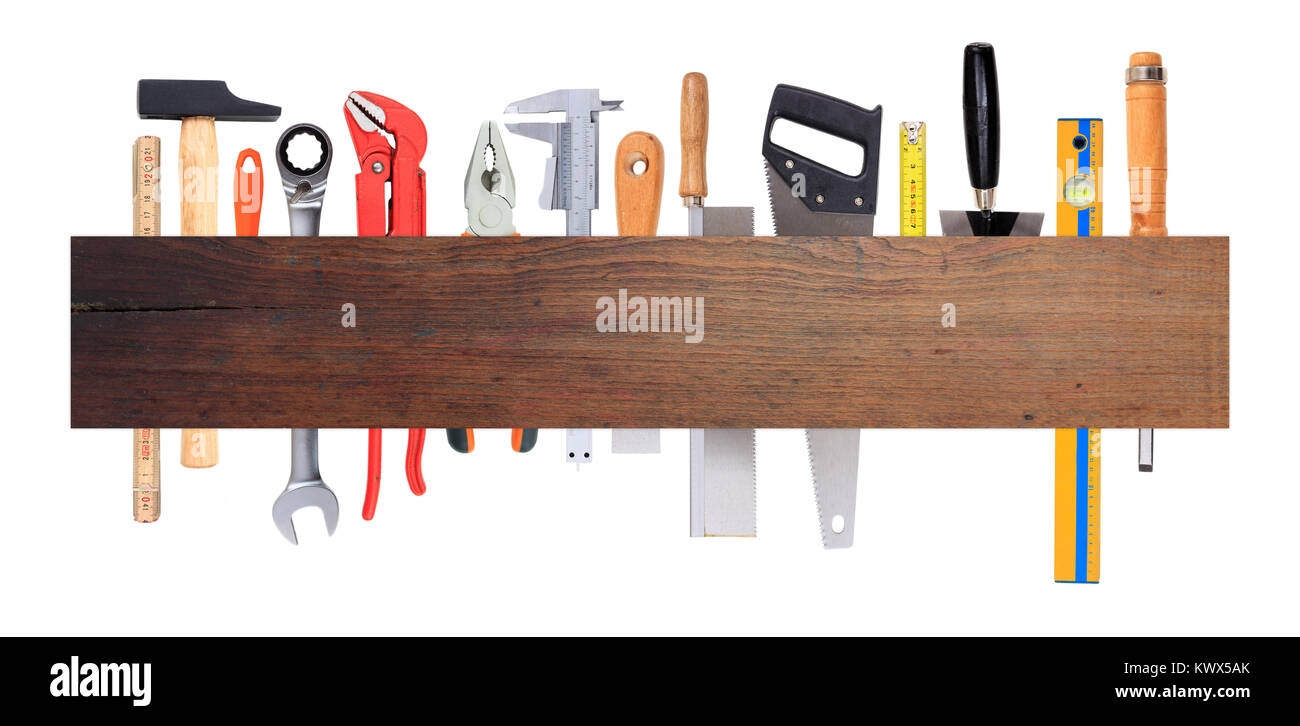 Eingestellt von Handwerkzeugen auf weißem Hintergrund Stockfoto