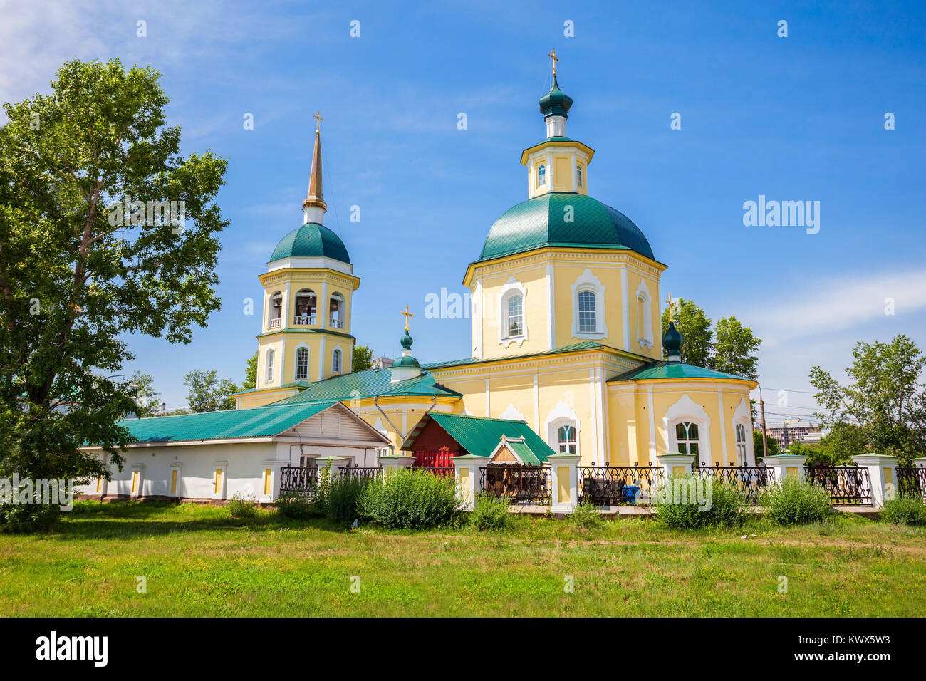 Verklärung Kirche im Zentrum der Stadt Irkutsk, Russland. Verklärung Kirche ist die älteste orthodoxe Kirchen in Irkutsk. Stockfoto