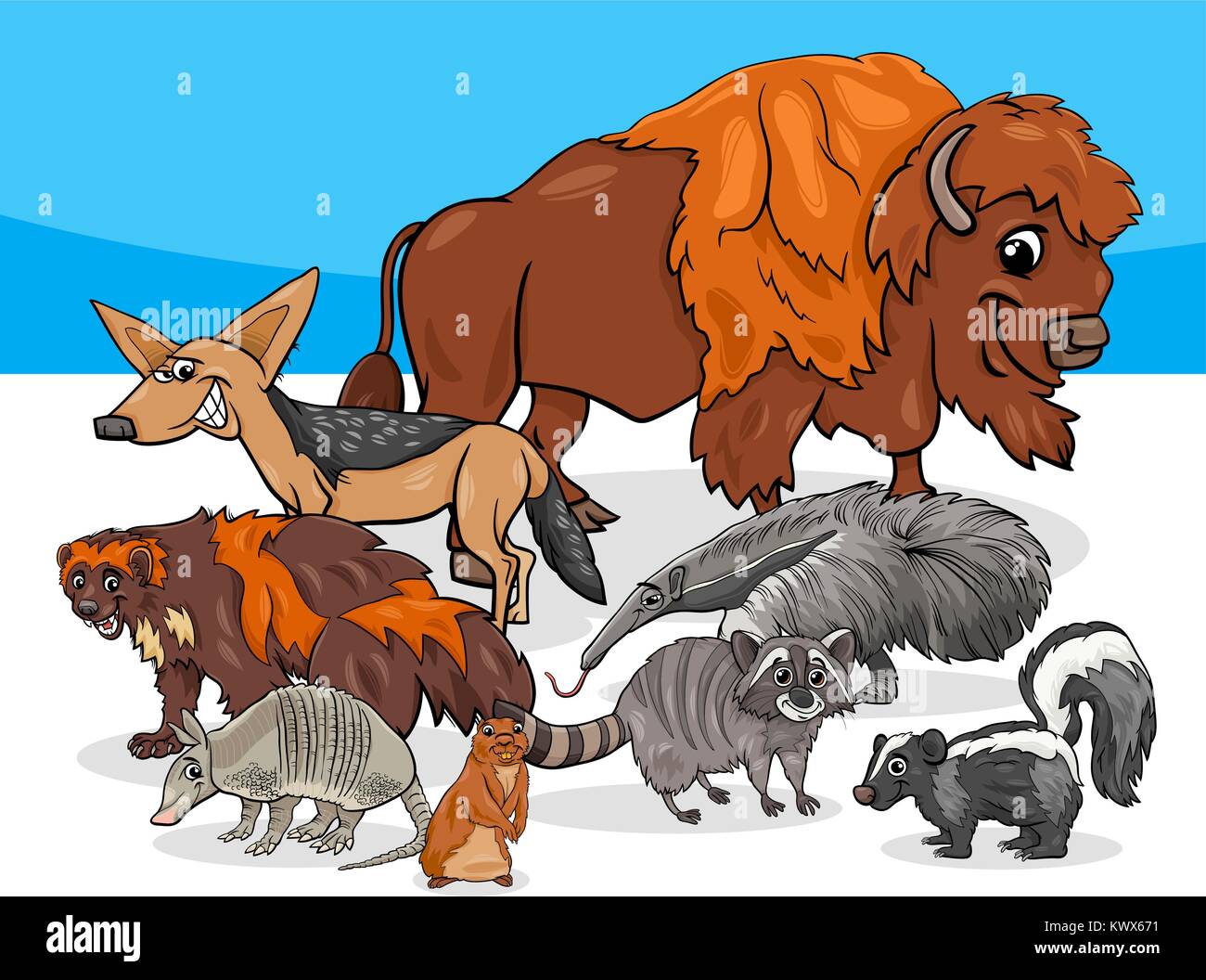 Cartoon Illustrationen der amerikanischen Tier Zeichen Gruppe Stock Vektor