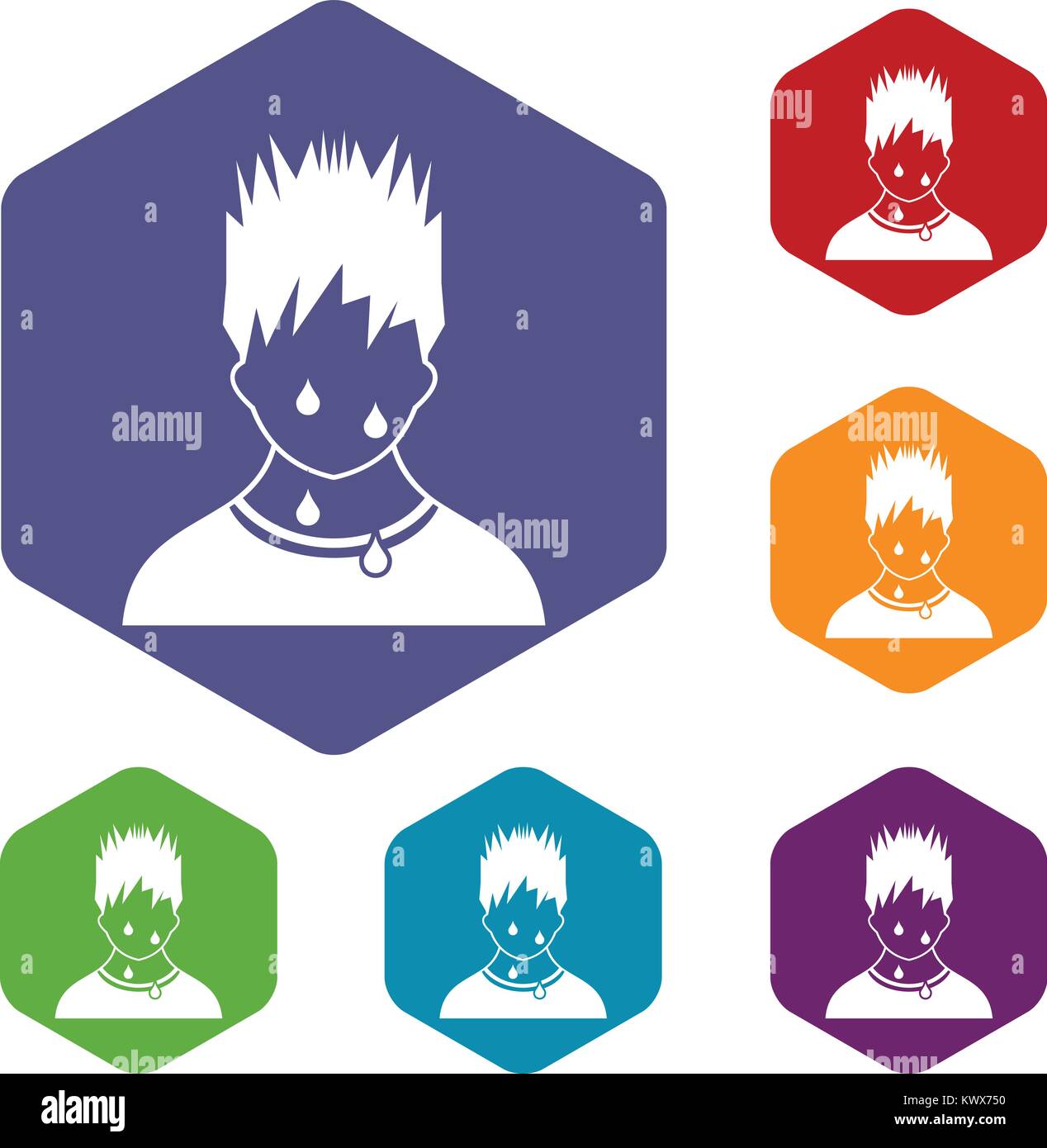 Verschwitzten mann Icons Set Rhombus in verschiedenen Farben auf weißem Hintergrund Stock Vektor