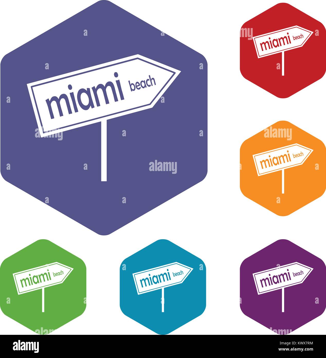 Miami Pfeil post Zeichen Symbole gesetzt Rhombus in verschiedenen Farben auf weißem Hintergrund Stock Vektor