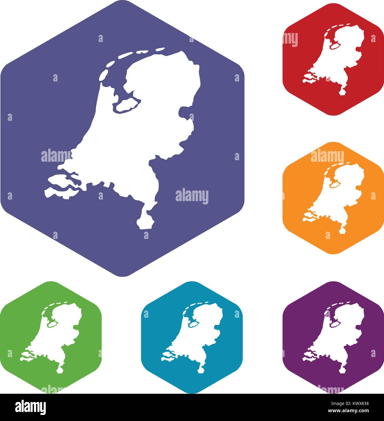 Holland Map Icons Set Rhombus in verschiedenen Farben auf weißem Hintergrund Stock Vektor