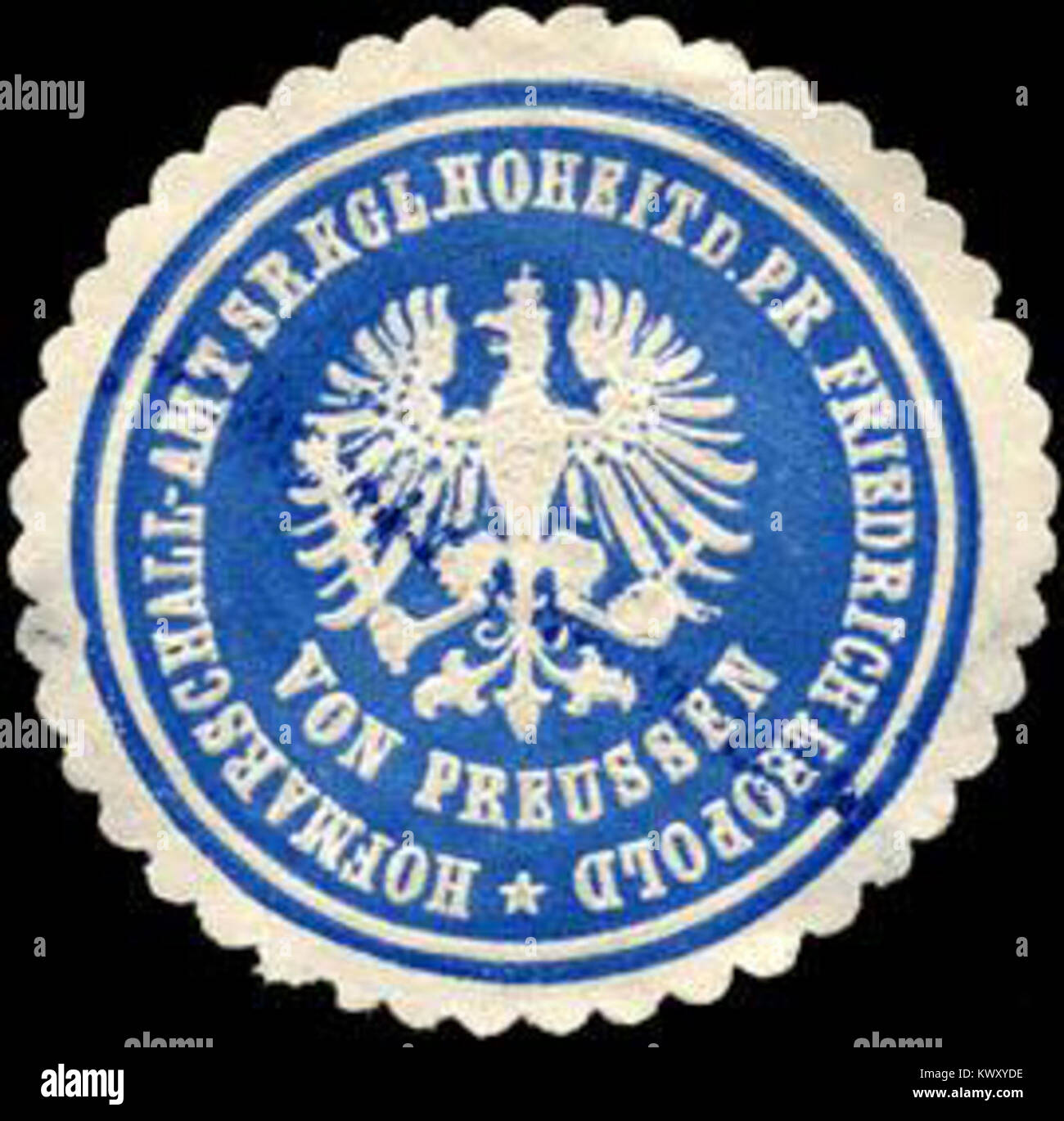 Ein amtliches Siegel des Hofmarschalls im Dienst des Prinzen Friedrich Leopold von Preußen, das für königliche Haushalts- und Verwaltungszwecke verwendet wurde. Stockfoto