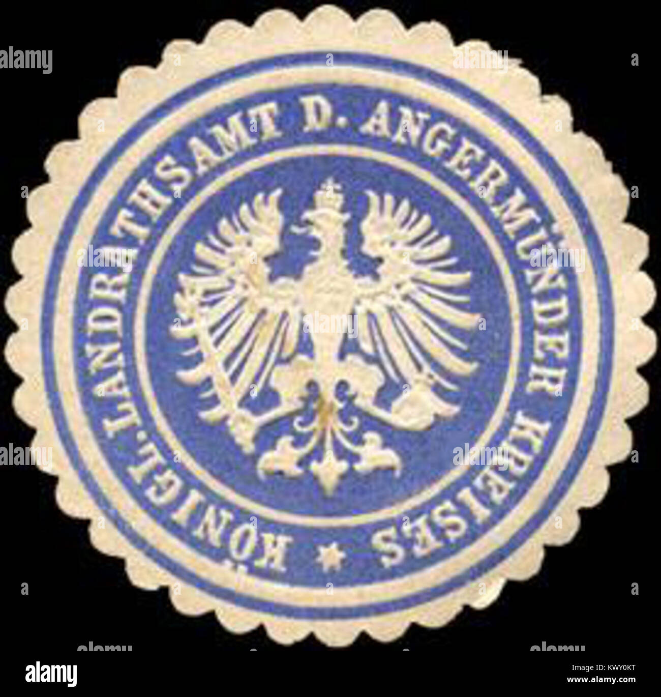 Siegelmarke Königliches Landrathsamt des Angermünder Kreises W 0221026 Stockfoto