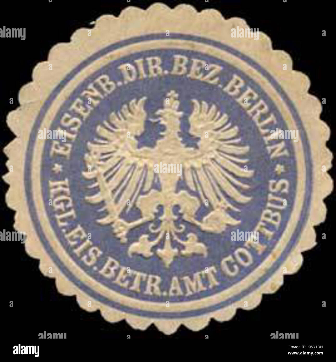 Mit dem Siegel des Königlichen Eisenbahnbetriebs in Cottbus wurden Unterlagen und Korrespondenz für die Regionalbahnverwaltung der Berliner Abteilung bestätigt. Stockfoto