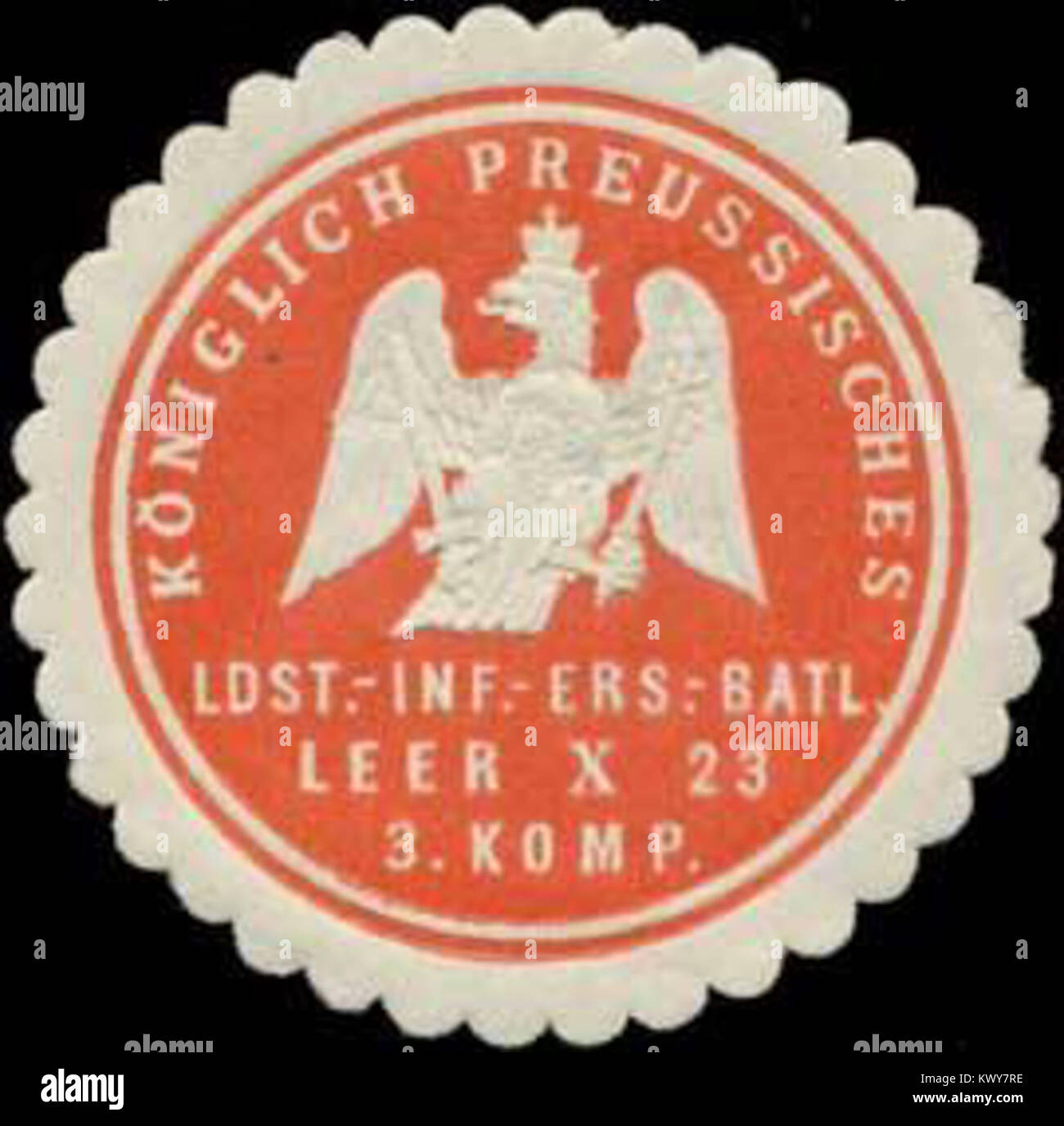 Siegelmarke K.Pr. Landsturm-Infanterie-Ersatz-Bataillon Leer X23, 3. Kompanie W 0346840 Stockfoto