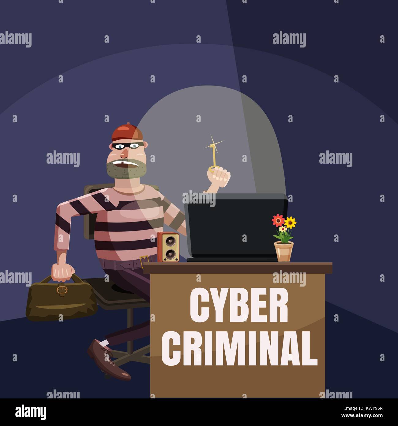 Computer kriminellen spy Konzept, Cartoon Stil Stock Vektor