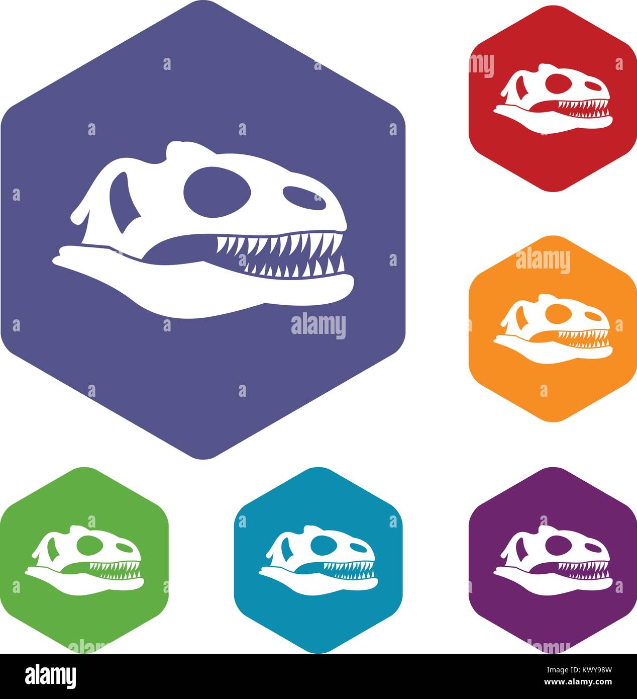 Schädel eines Dinosauriers Icons set Stock Vektor