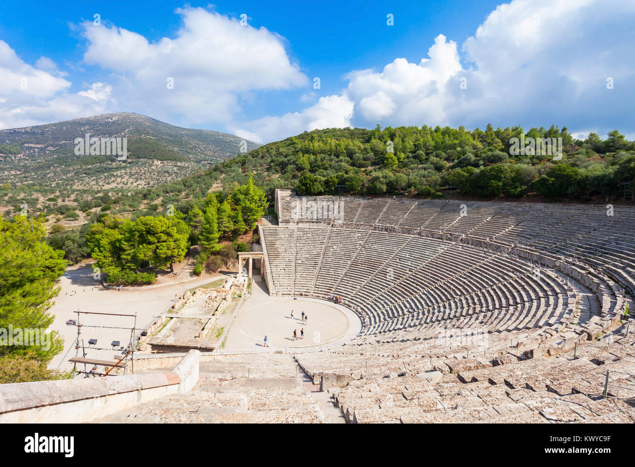 Die epidauros Antike Theater ist ein Theater in der Griechischen Stadt Epidaurus gewidmet der antiken griechischen Gott der Medizin, Asklepios. Stockfoto