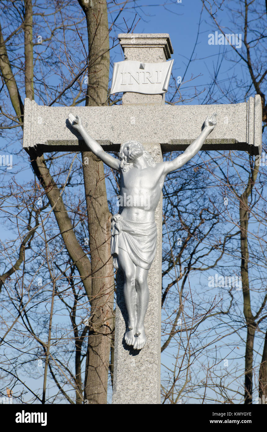 Statue von Christus, dem Gekreuzigten, am Steinernen Kreuz Stockfoto