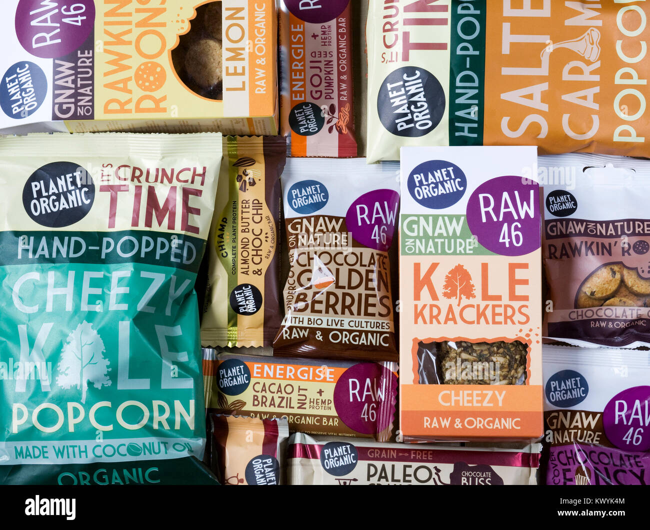 Gesunde Snacks vom Planeten Organische. Stockfoto