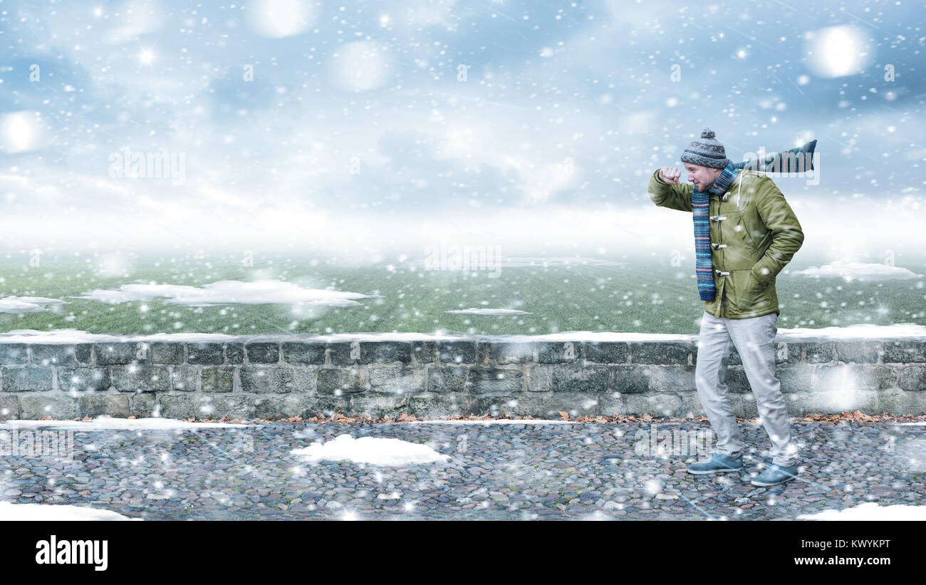 In einem schneesturm Fußgängerzone Stockfoto